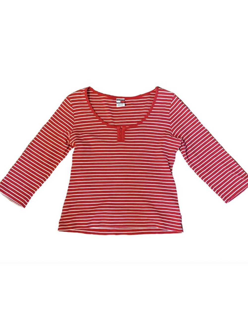 Y2K Tommy Hilfiger Red and White Striped Scoop Neck Cropped Top Cotton French
